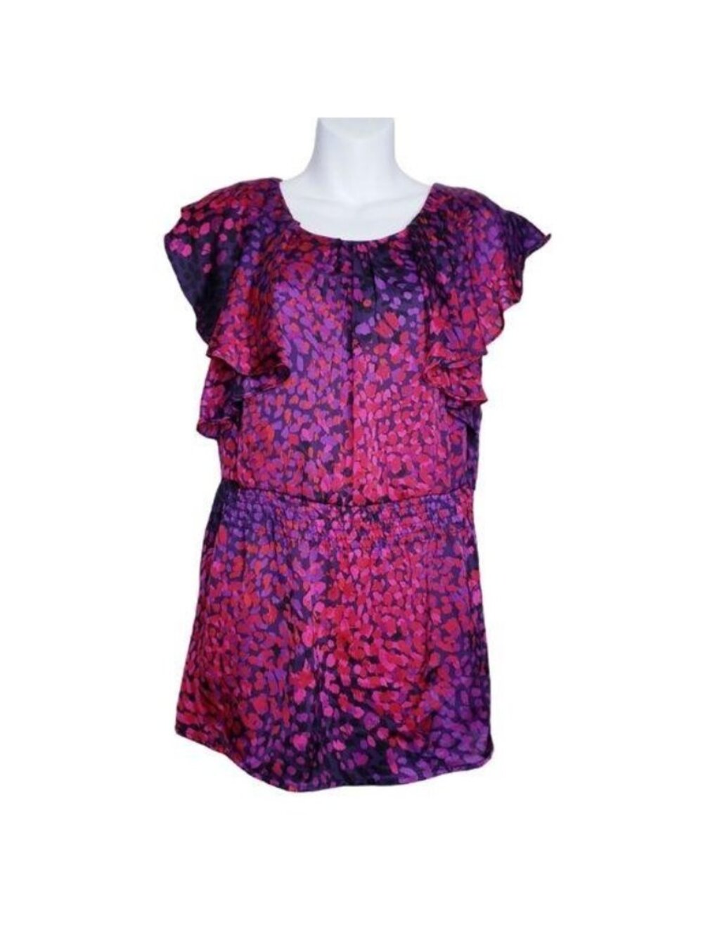 Fred David Pink & Purple Abstract Print Ruffle Blouse Top Women's Size Small